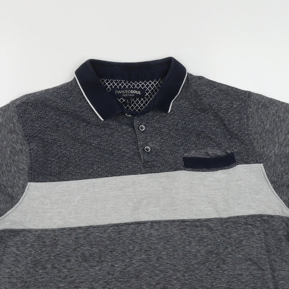Twisted Soul Mens Multicoloured  Cotton  Polo Size L Collared Button