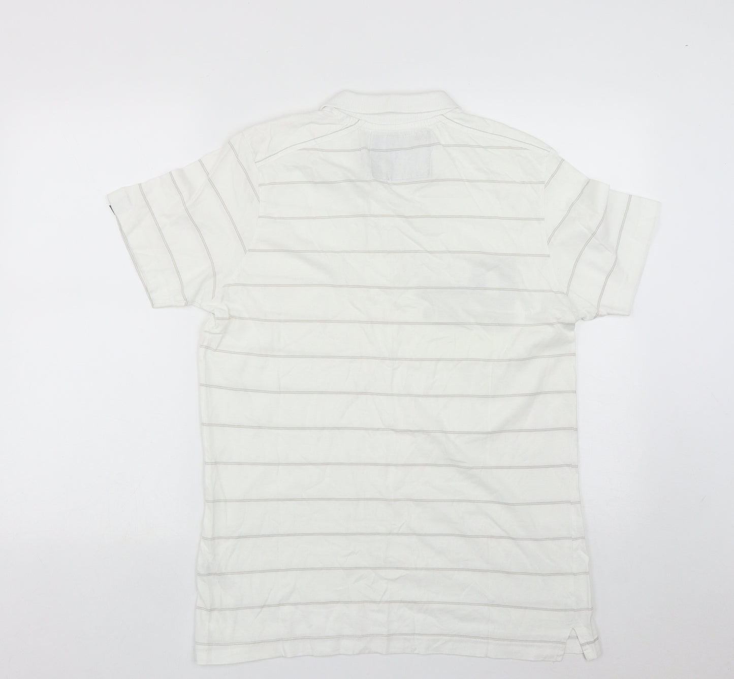 UrbanSpirit Mens White Striped Cotton  Polo Size L Collared Button