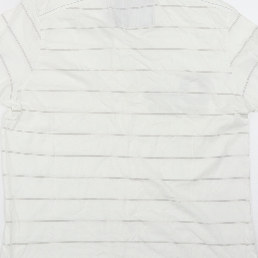 UrbanSpirit Mens White Striped Cotton  Polo Size L Collared Button