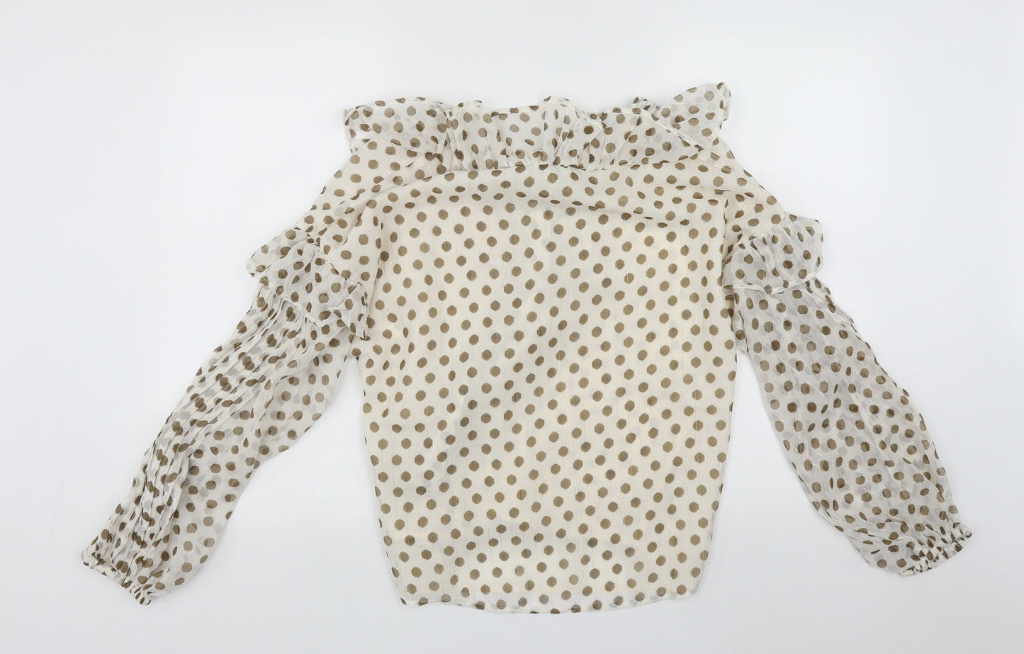 River Island Womens Beige Polka Dot Polyester Basic Blouse Size 10 V-Neck