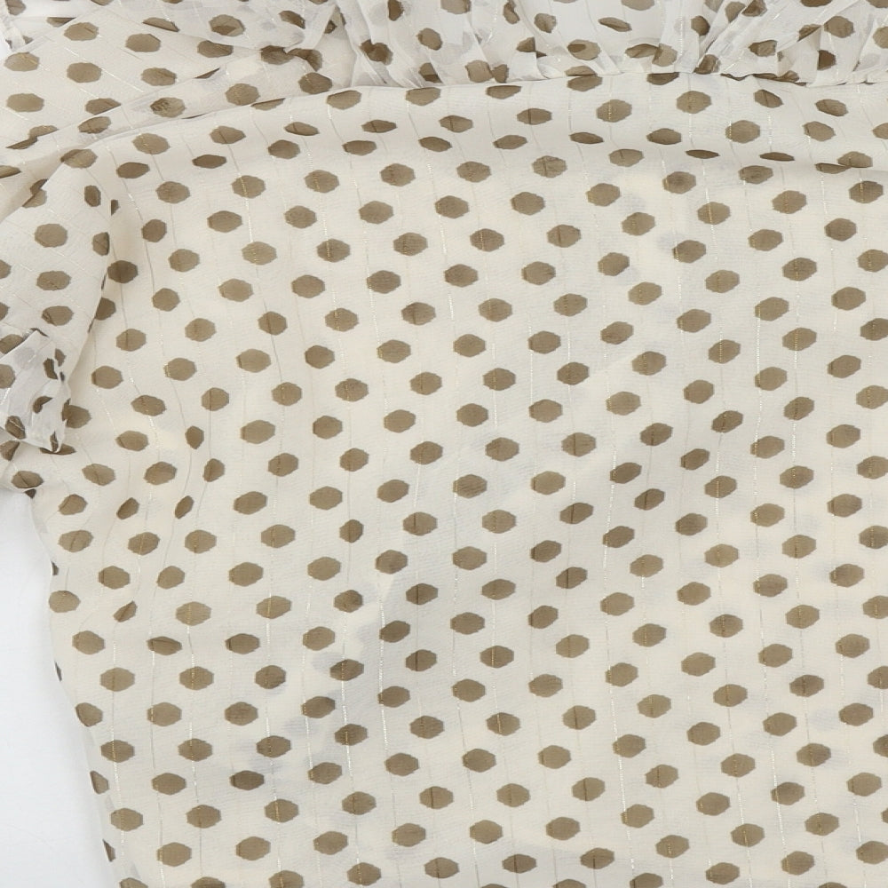 River Island Womens Beige Polka Dot Polyester Basic Blouse Size 10 V-Neck