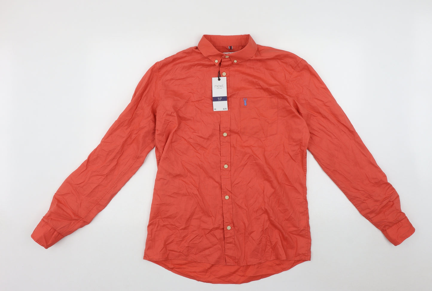 NEXT Mens Orange  Cotton  Button-Up Size M Collared Button