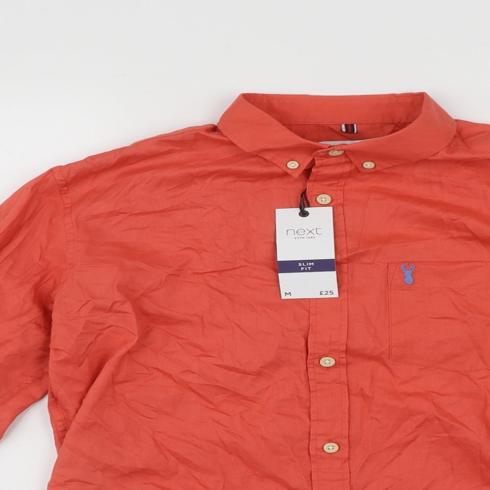 NEXT Mens Orange  Cotton  Button-Up Size M Collared Button