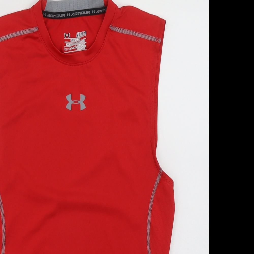 Under armour Mens Red  Polyester Basic Tank Size S Roll Neck