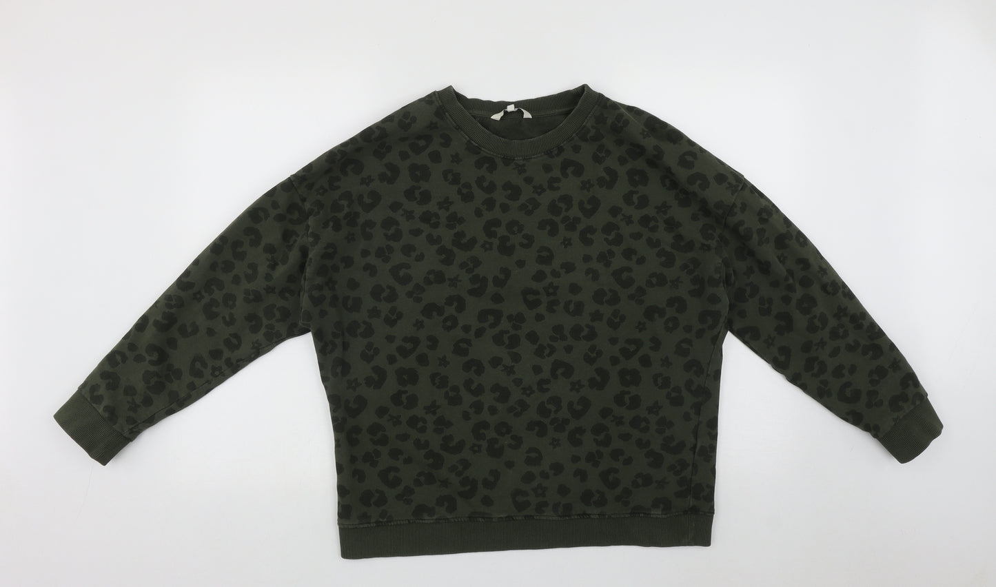 NEXT Womens Green Round Neck Geometric Cotton Pullover Jumper Size L
