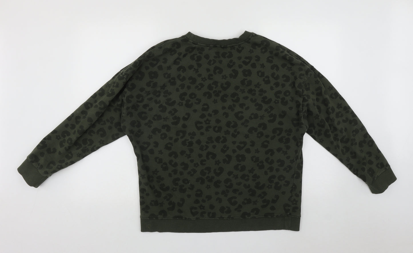 NEXT Womens Green Round Neck Geometric Cotton Pullover Jumper Size L