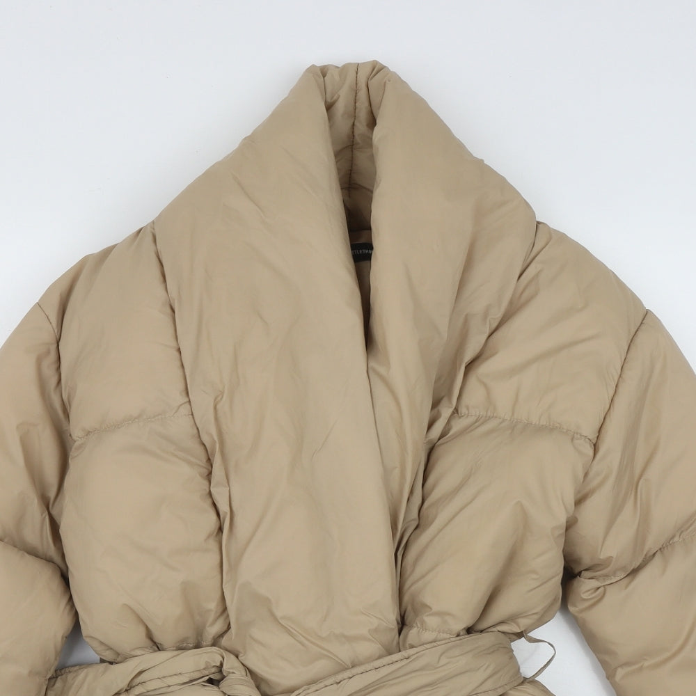 PRETTYLITTLETHING Womens Beige   Puffer Jacket Coat Size 6  Tie