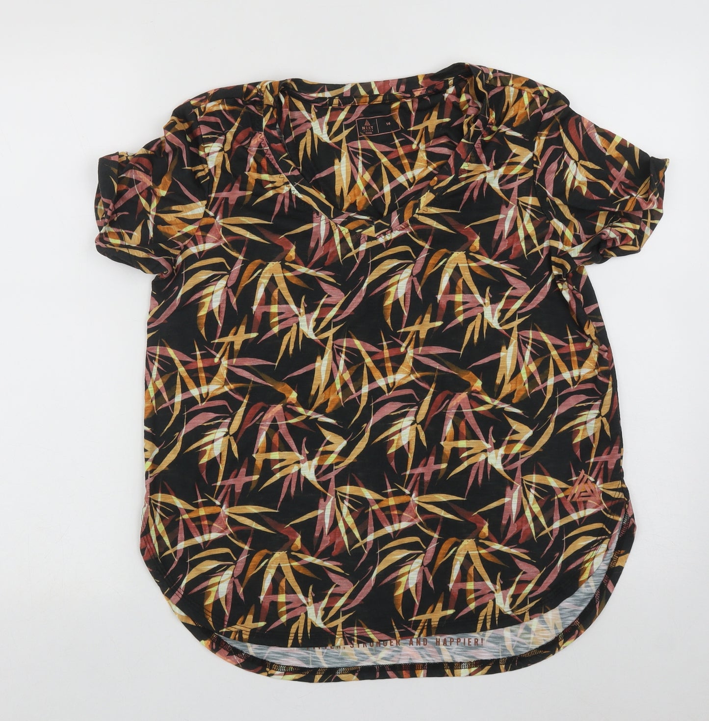 NEXT Womens Multicoloured Geometric Polyester Basic T-Shirt Size 14 V-Neck