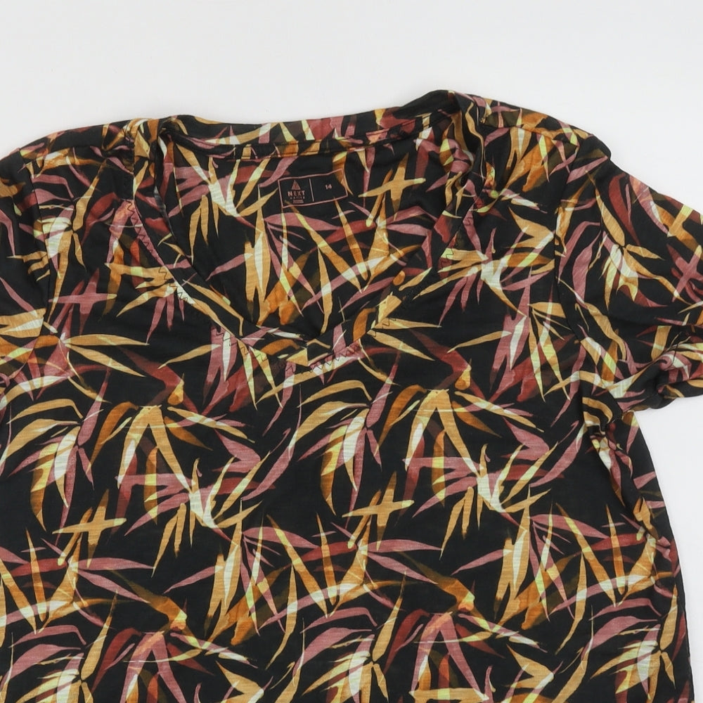 NEXT Womens Multicoloured Geometric Polyester Basic T-Shirt Size 14 V-Neck