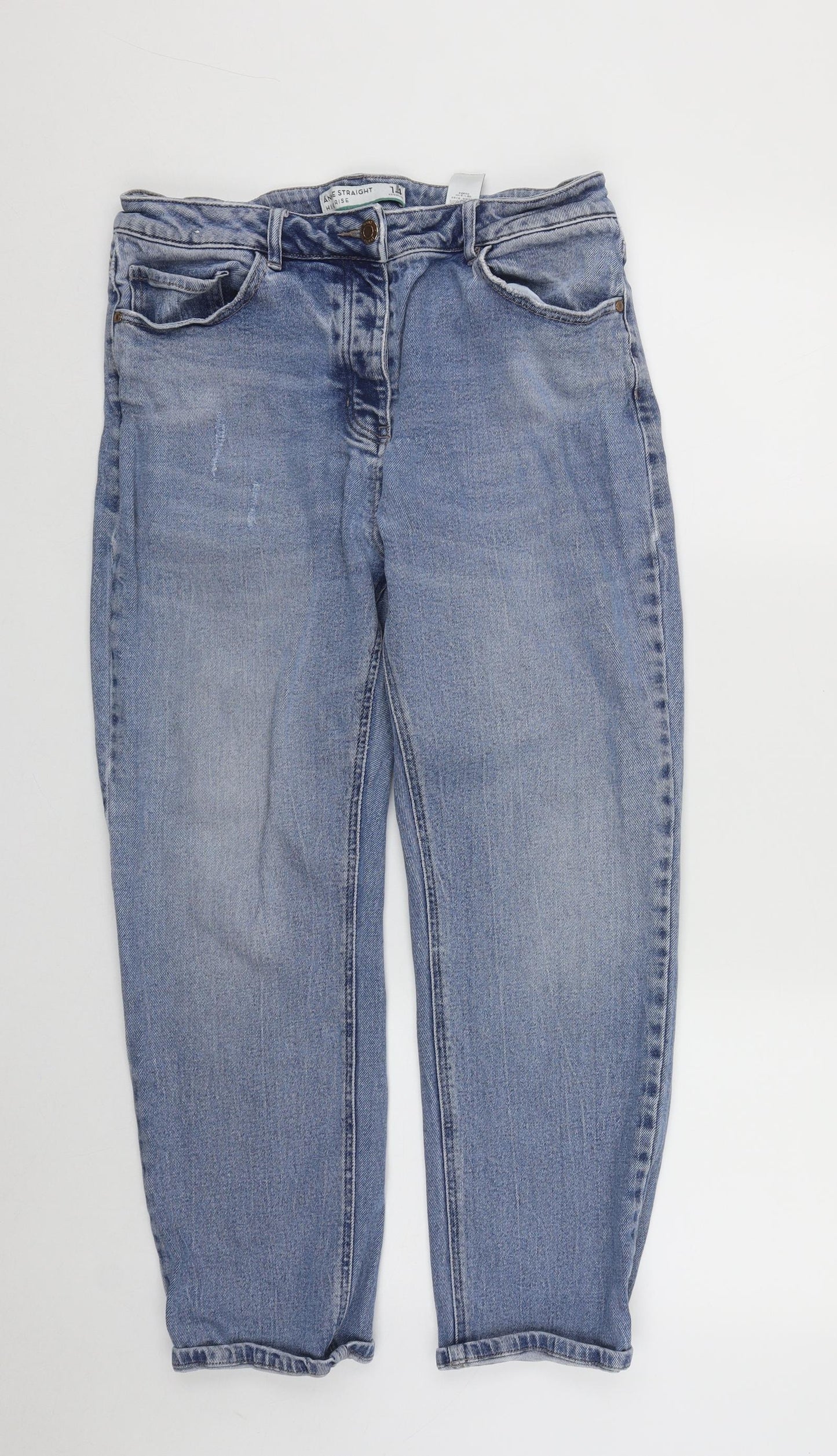 NEXT Womens Blue  Cotton Straight Jeans Size 14 L25 in Regular Zip