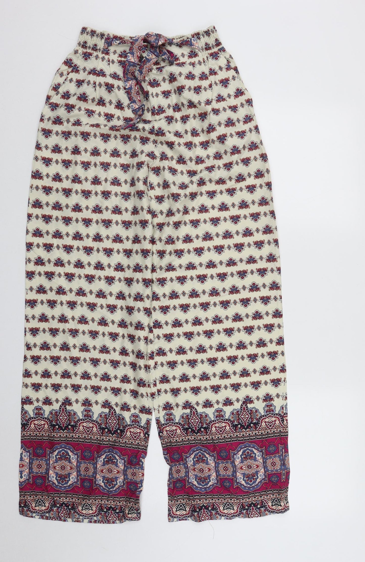 Primark Womens Multicoloured Geometric Viscose Trousers  Size 6 L30 in Regular Drawstring