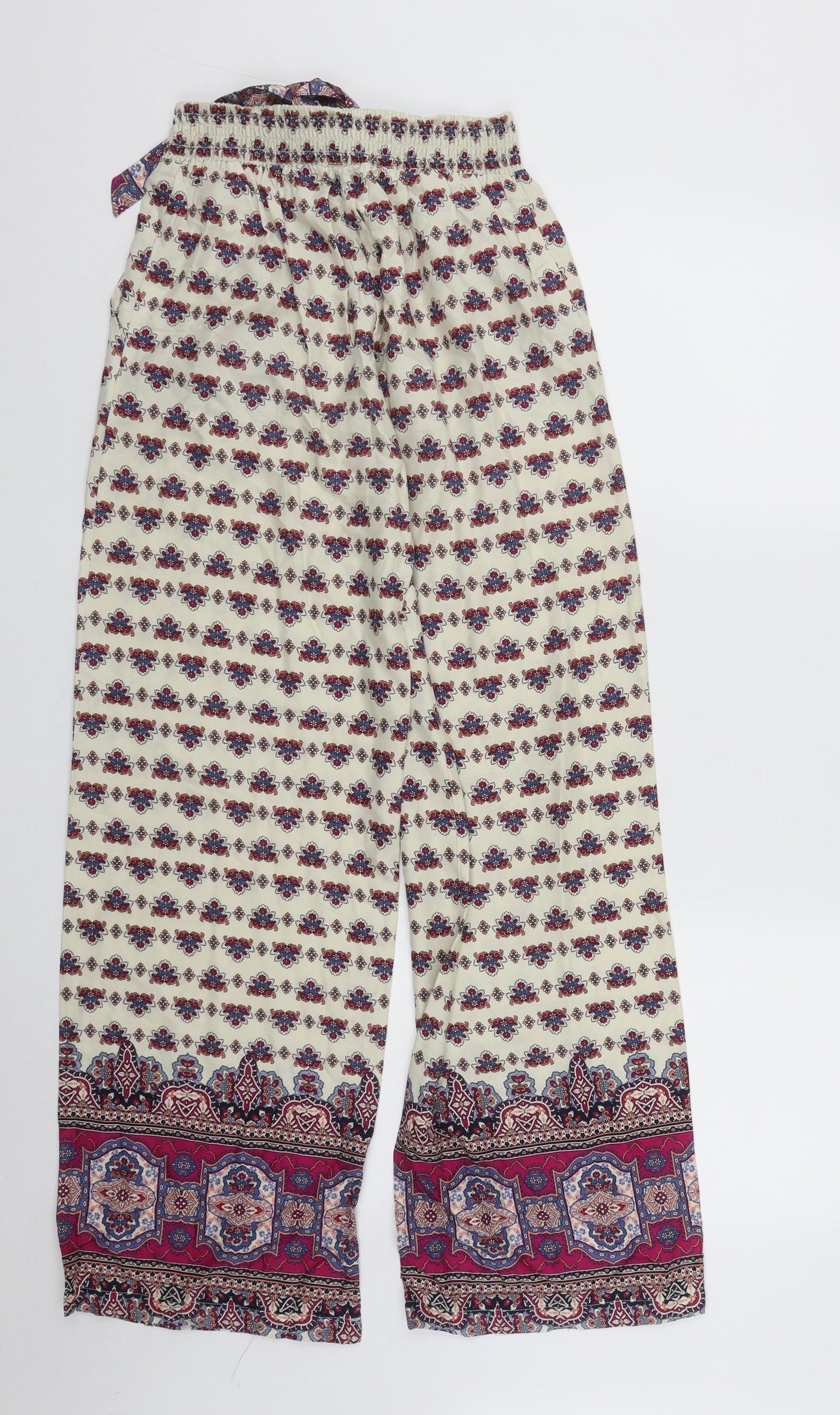 Primark Womens Multicoloured Geometric Viscose Trousers  Size 6 L30 in Regular Drawstring