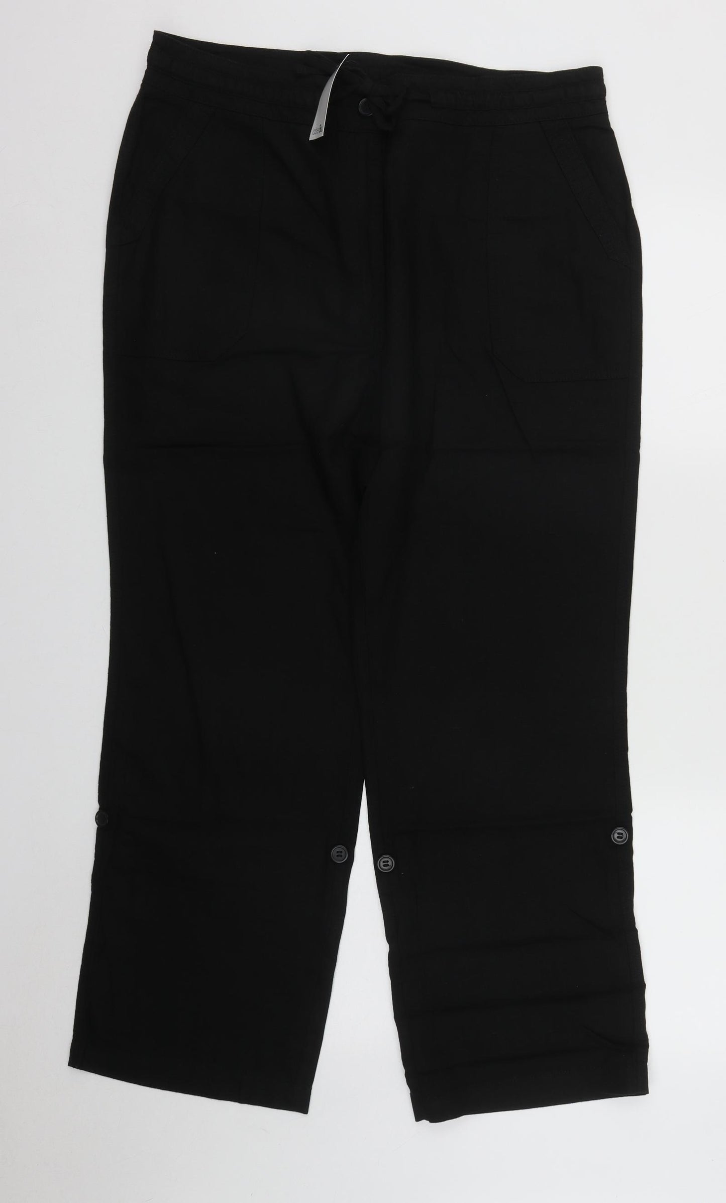 LabelBe Womens Black  Linen Capri Trousers Size 16 L29 in Regular Zip