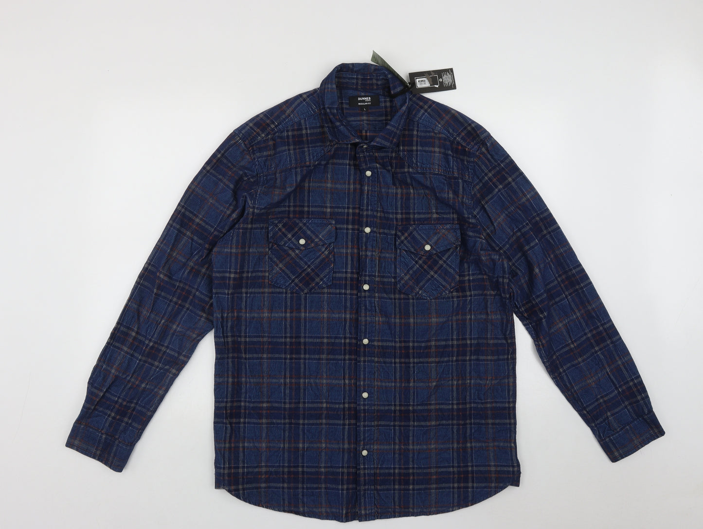 Dunnes Mens Multicoloured Plaid Cotton  Button-Up Size L Collared Push Lock