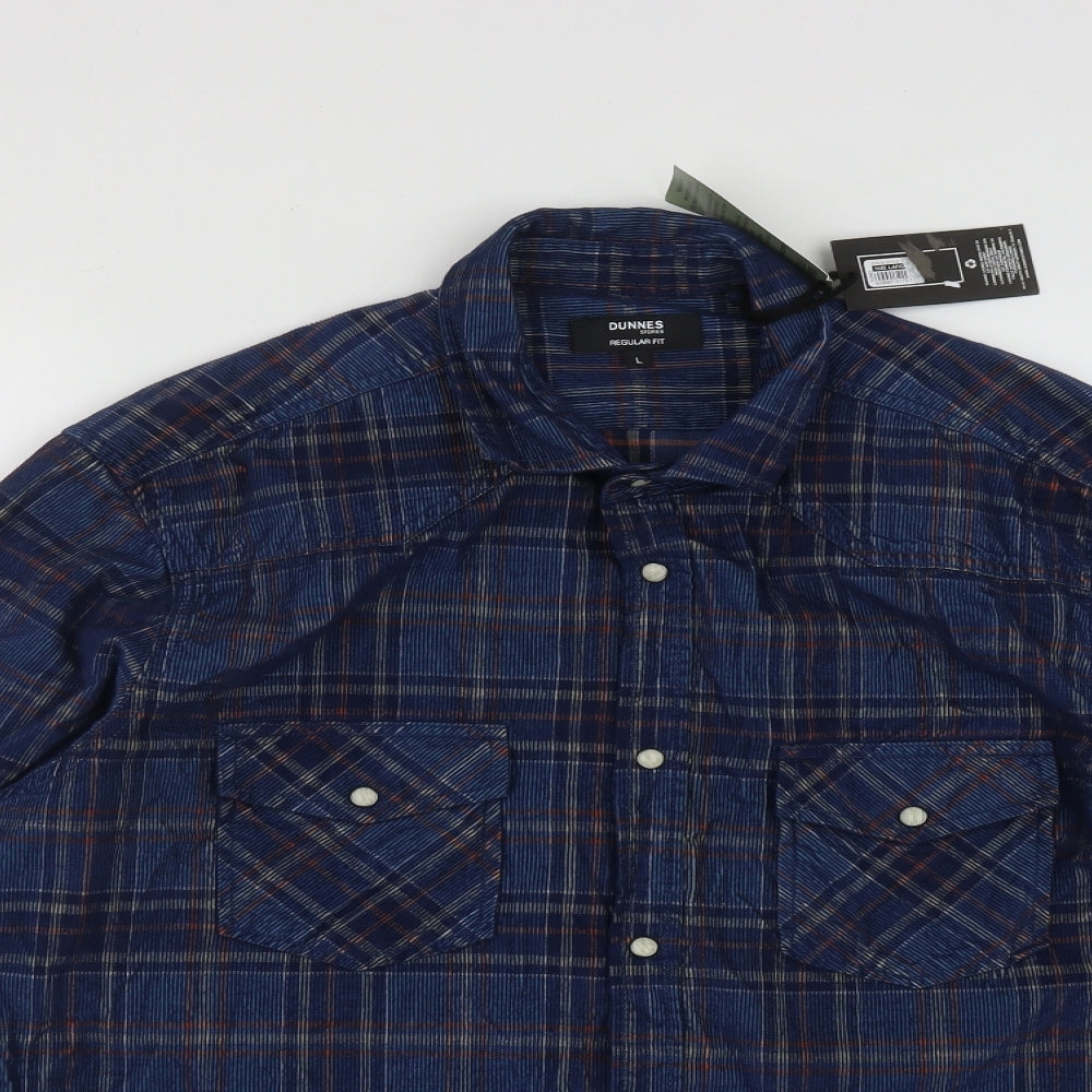 Dunnes Mens Multicoloured Plaid Cotton  Button-Up Size L Collared Push Lock