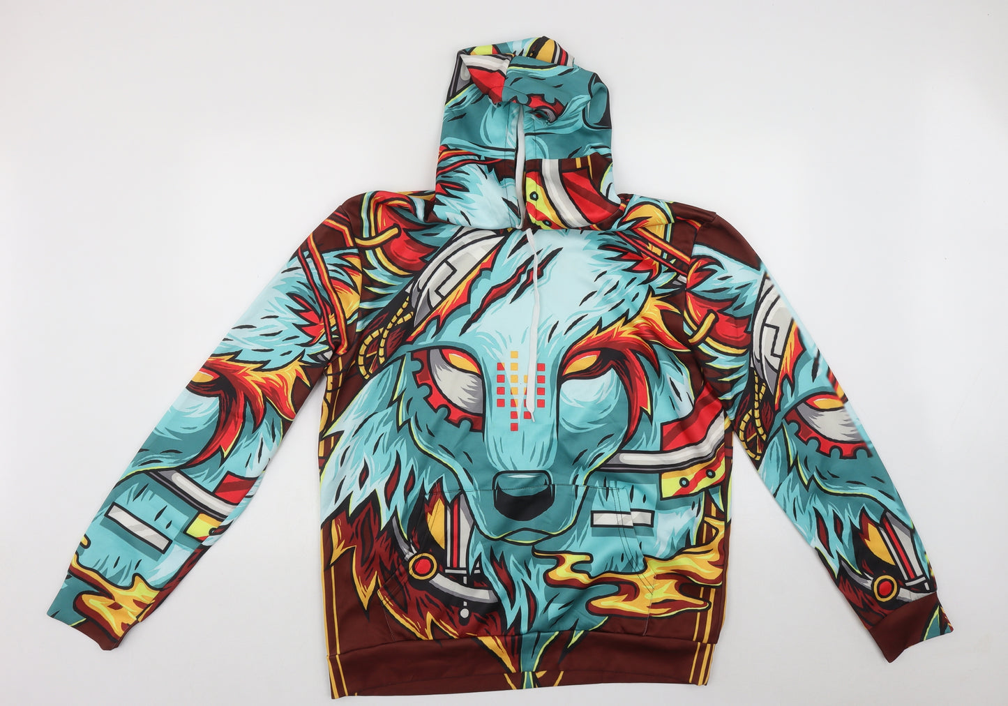 Preworn Mens Multicoloured Geometric Polyester Pullover Hoodie Size XL