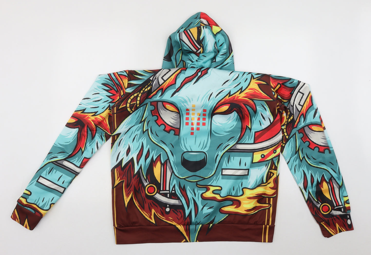 Preworn Mens Multicoloured Geometric Polyester Pullover Hoodie Size XL
