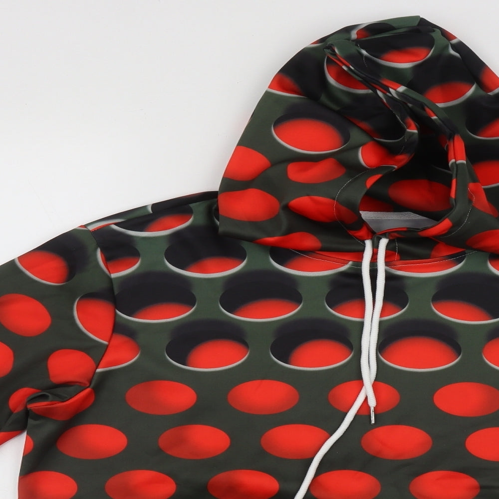 Preworn Mens Multicoloured Geometric Polyester Pullover Hoodie Size XL