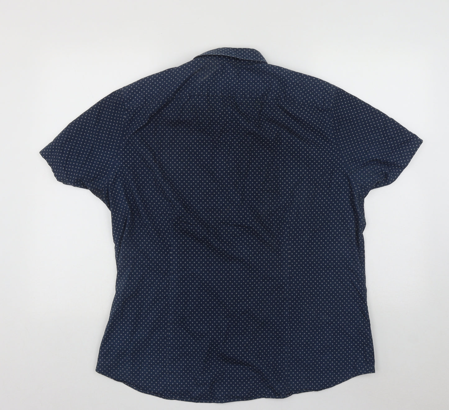 Michael Kors Mens Blue Geometric Cotton  Button-Up Size XL Collared Button