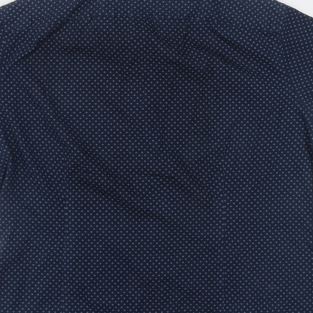 Michael Kors Mens Blue Geometric Cotton  Button-Up Size XL Collared Button