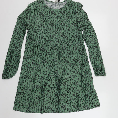 Stradivarius Womens Green Floral Polyester Skater Dress  Size S  Roll Neck