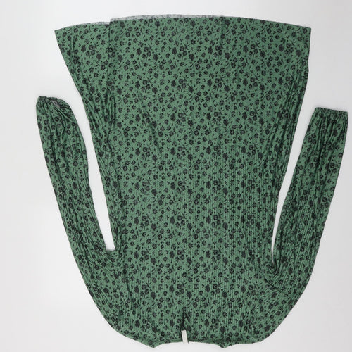 Stradivarius Womens Green Floral Polyester Skater Dress  Size S  Roll Neck