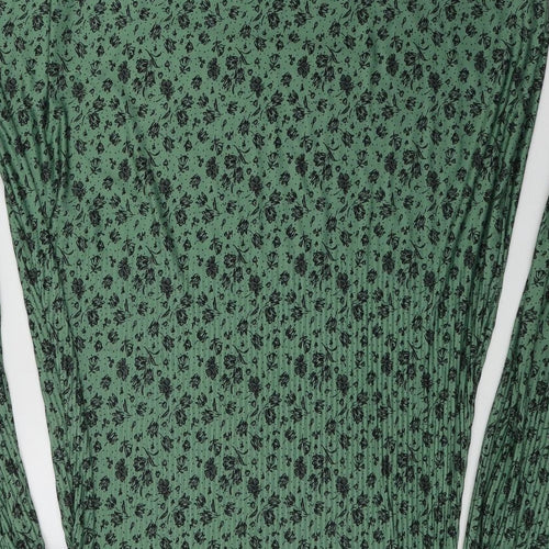 Stradivarius Womens Green Floral Polyester Skater Dress  Size S  Roll Neck