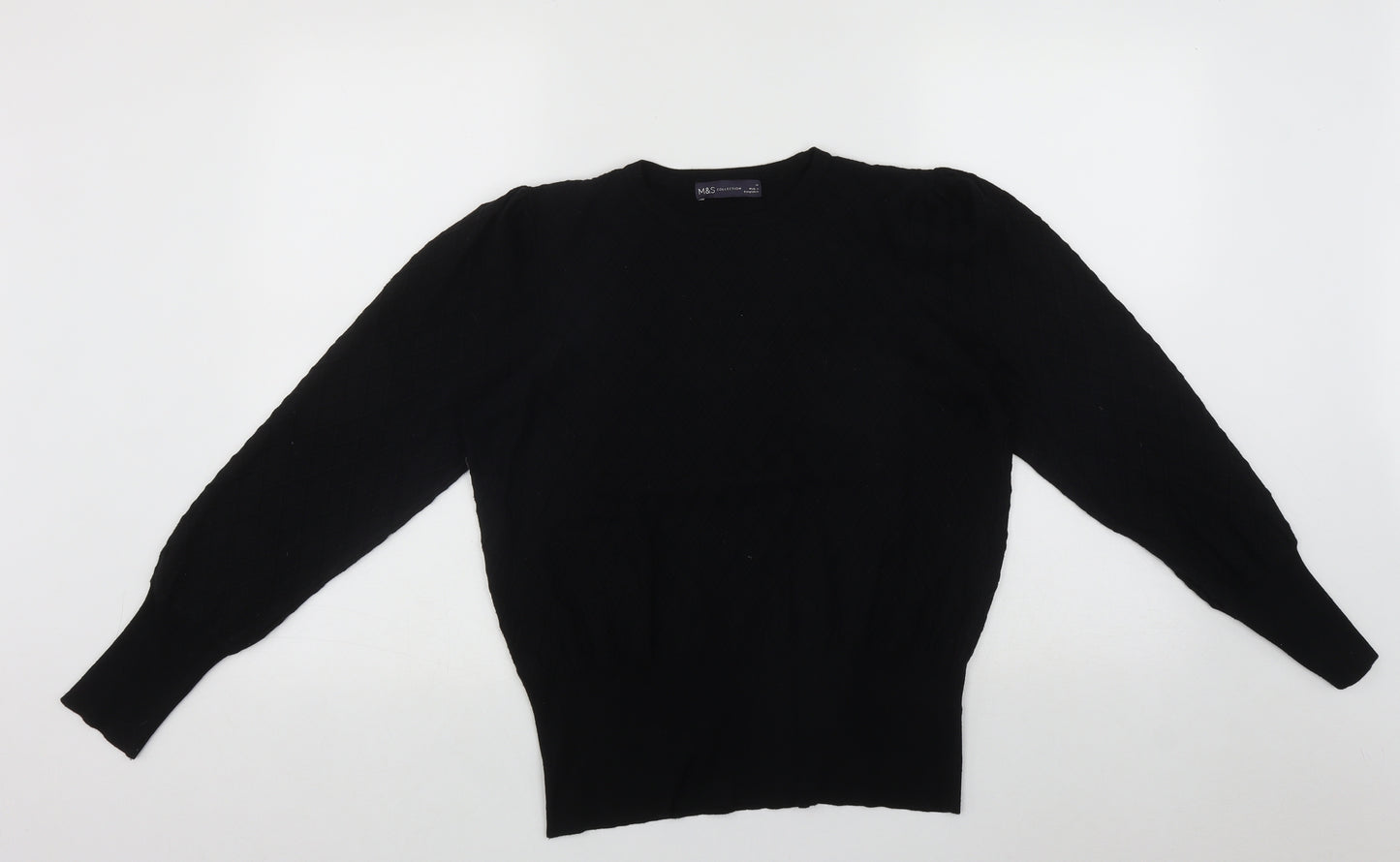 Marks and Spencer Womens Black Round Neck  Viscose Pullover Jumper Size 14