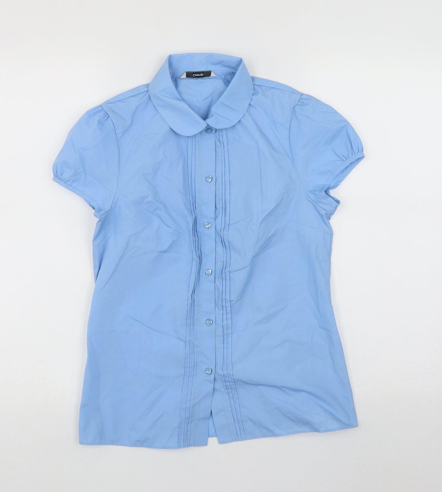 George Girls Blue  Polyester Basic Blouse Size 13-14 Years Collared Button - Heart Buttons