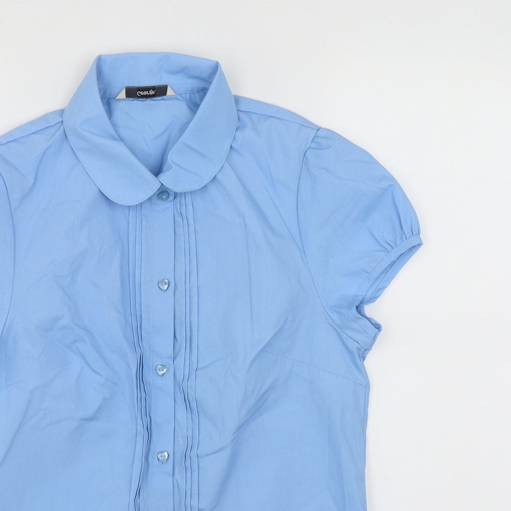 George Girls Blue  Polyester Basic Blouse Size 13-14 Years Collared Button - Heart Buttons