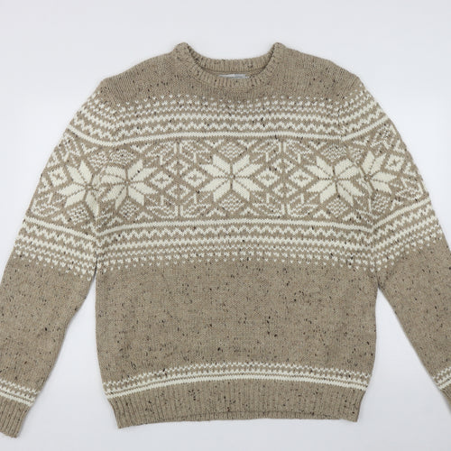 TU Mens Beige Roll Neck Geometric Acrylic Pullover Jumper Size L