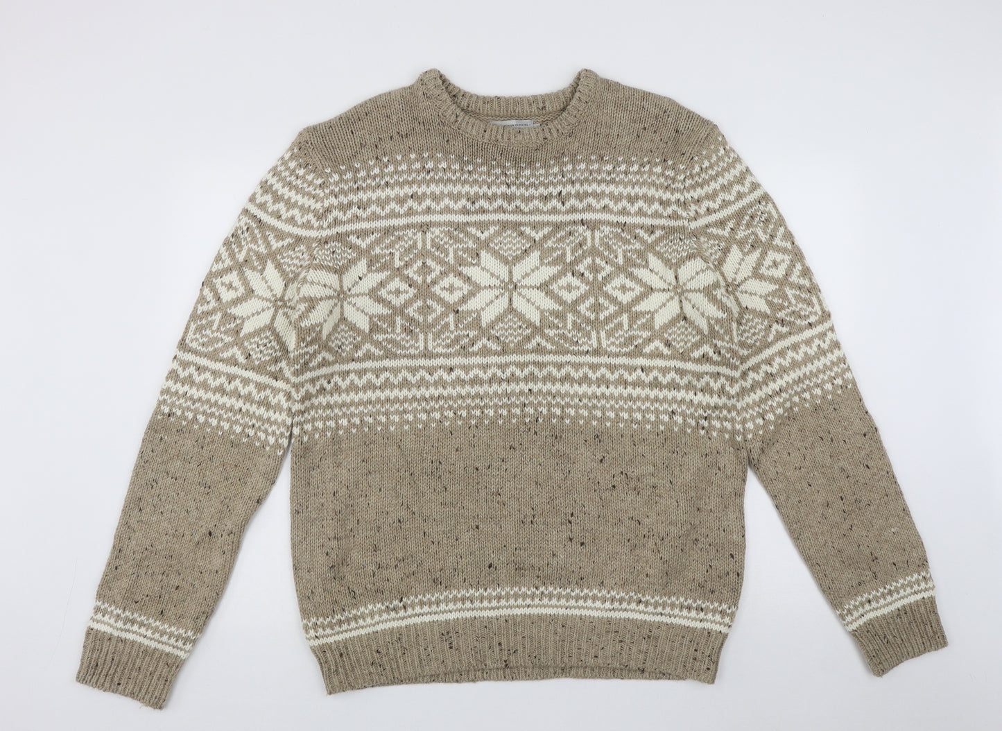 TU Mens Beige Roll Neck Geometric Acrylic Pullover Jumper Size L