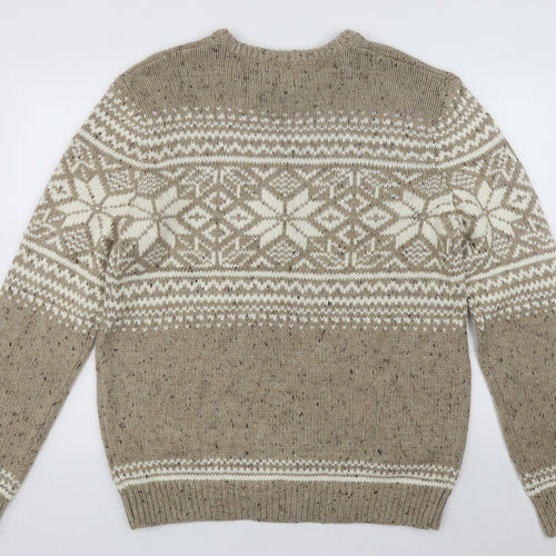 TU Mens Beige Roll Neck Geometric Acrylic Pullover Jumper Size L