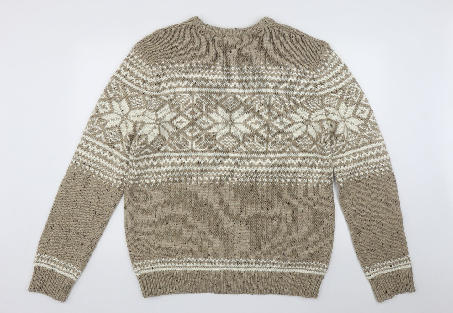 TU Mens Beige Roll Neck Geometric Acrylic Pullover Jumper Size L