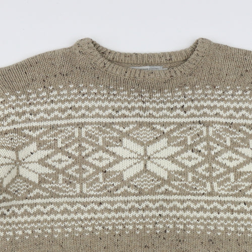 TU Mens Beige Roll Neck Geometric Acrylic Pullover Jumper Size L