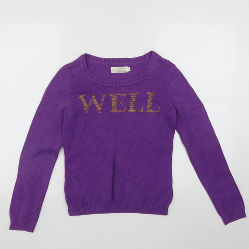 Yishion Womens Purple Scoop Neck  Cotton Pullover Jumper Size S