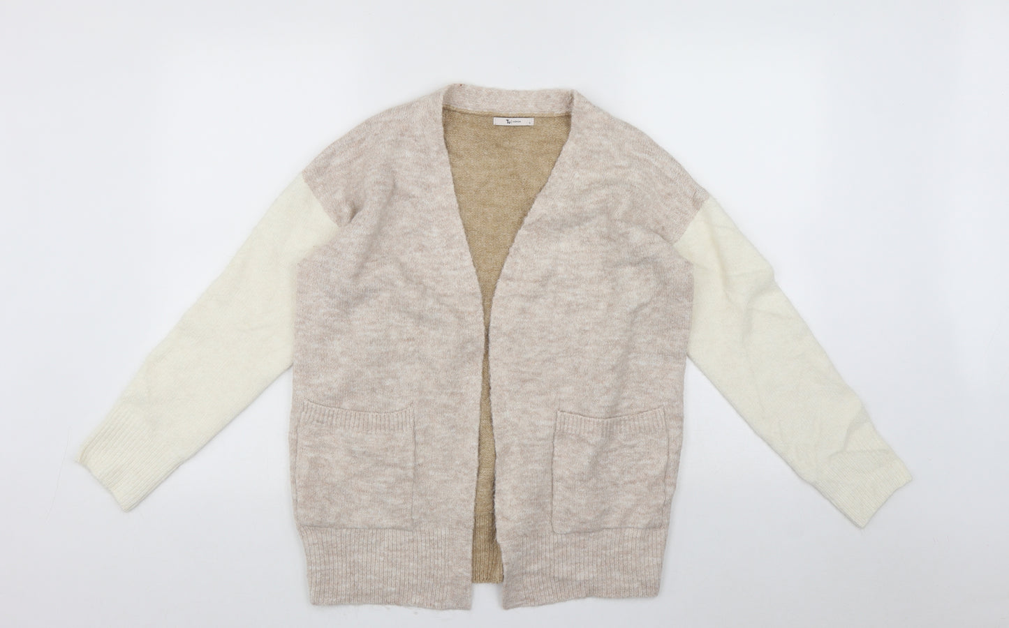 TU Womens Beige V-Neck  Acrylic Cardigan Jumper Size S