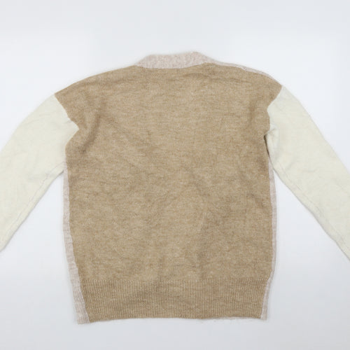 TU Womens Beige V-Neck  Acrylic Cardigan Jumper Size S