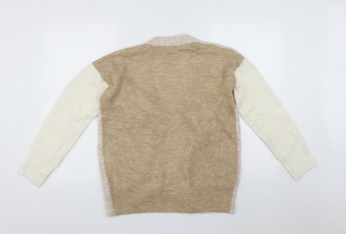 TU Womens Beige V-Neck  Acrylic Cardigan Jumper Size S