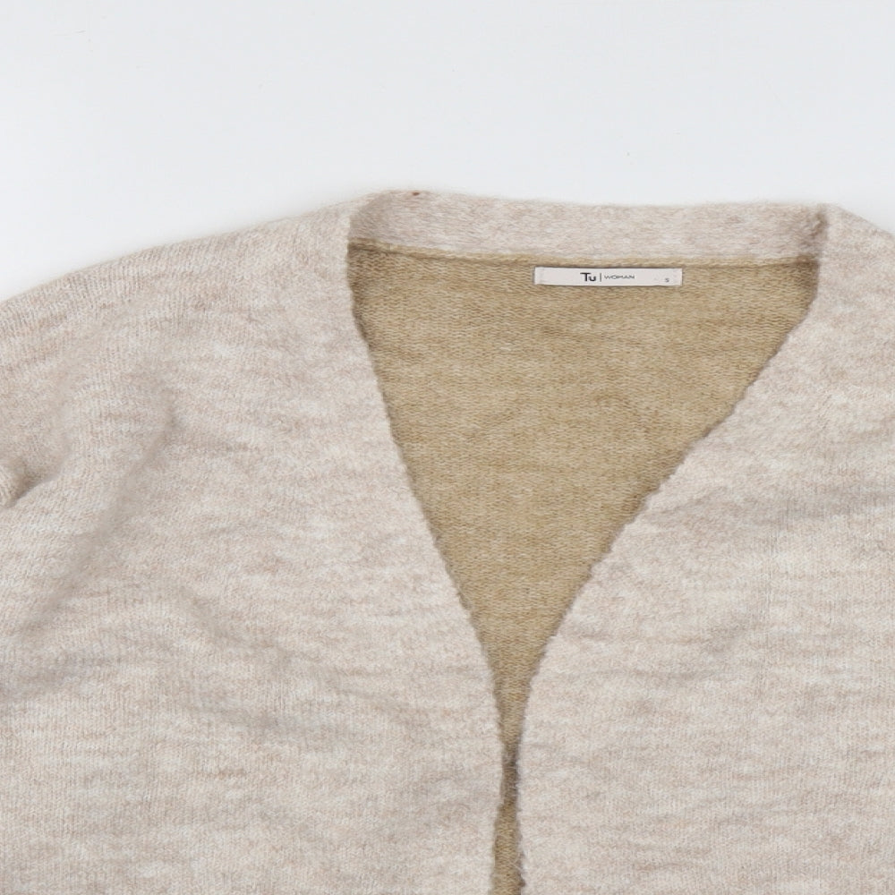 TU Womens Beige V-Neck  Acrylic Cardigan Jumper Size S