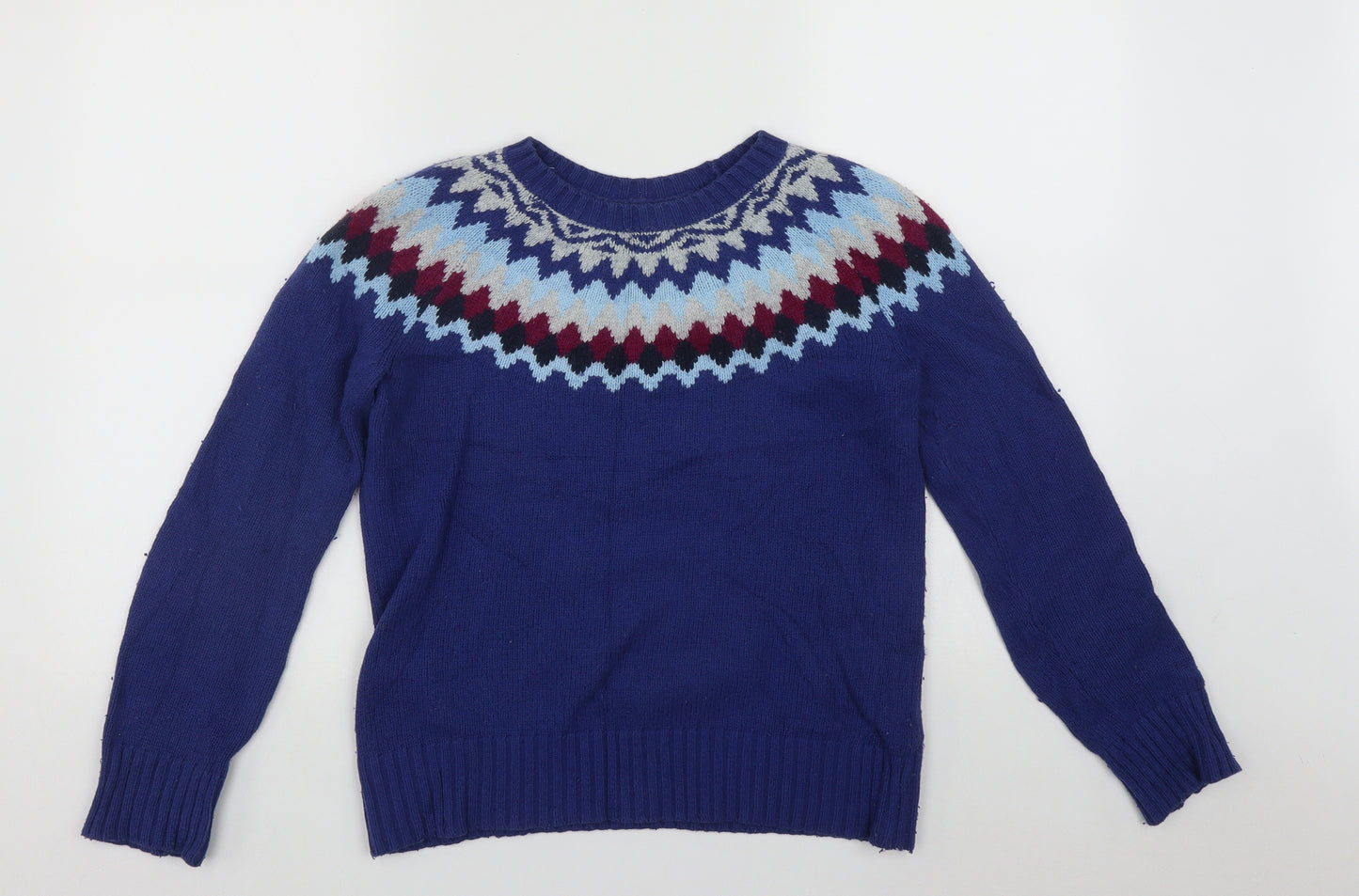 Wonder Womens Blue Roll Neck Fair Isle Cotton Pullover Jumper Size M