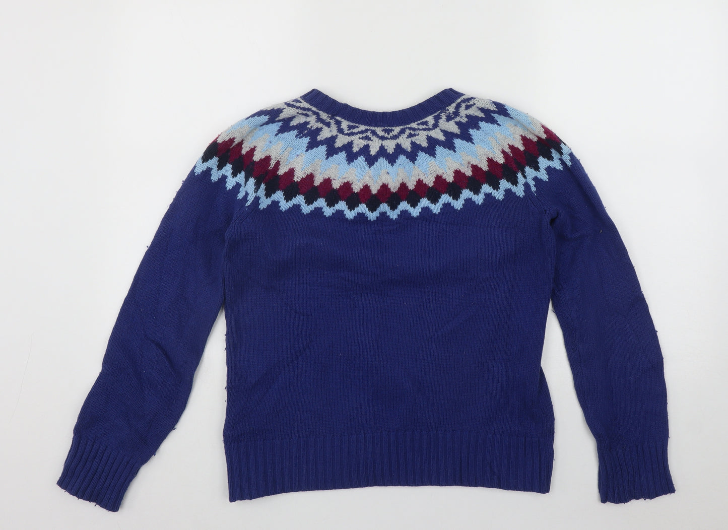 Wonder Womens Blue Roll Neck Fair Isle Cotton Pullover Jumper Size M