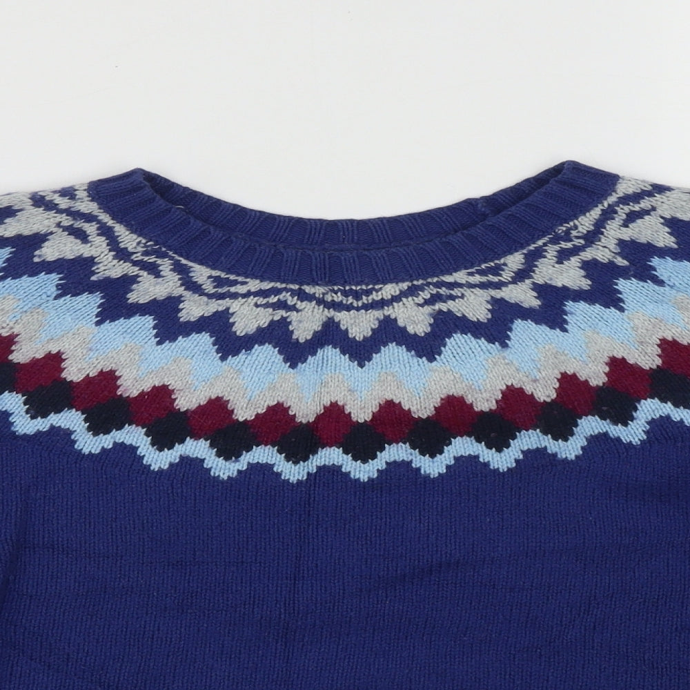 Wonder Womens Blue Roll Neck Fair Isle Cotton Pullover Jumper Size M