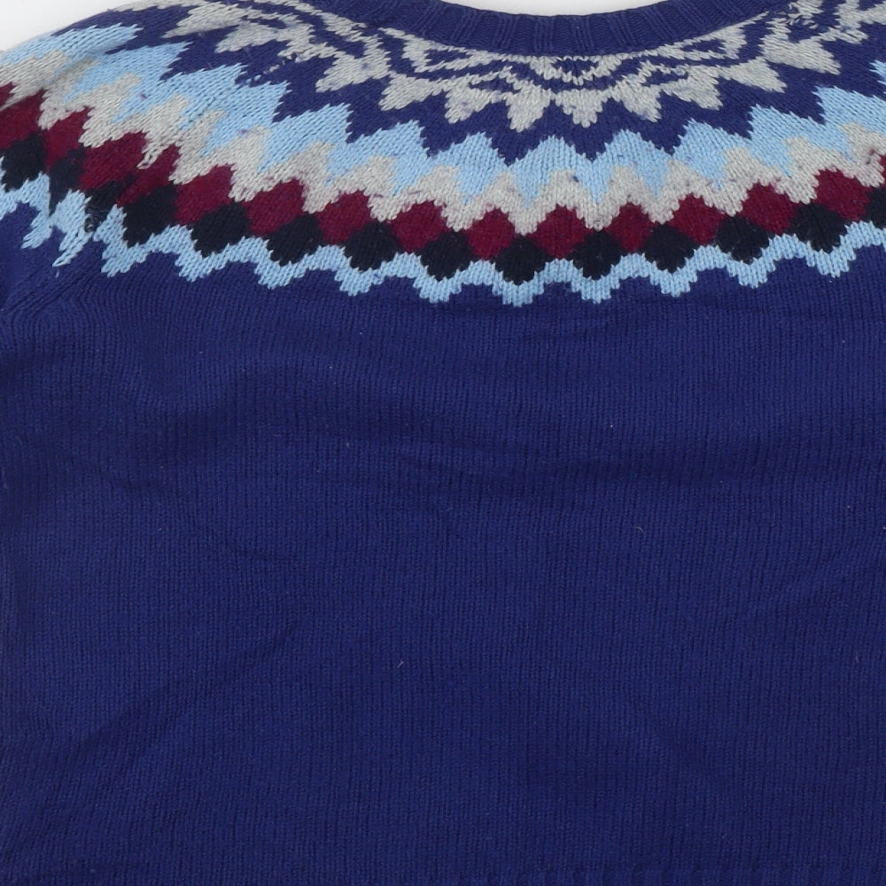 Wonder Womens Blue Roll Neck Fair Isle Cotton Pullover Jumper Size M
