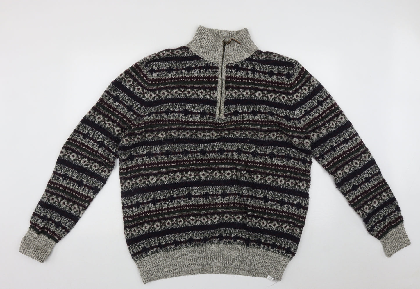 Mantary Mens Multicoloured High Neck Geometric Acrylic Pullover Jumper Size L