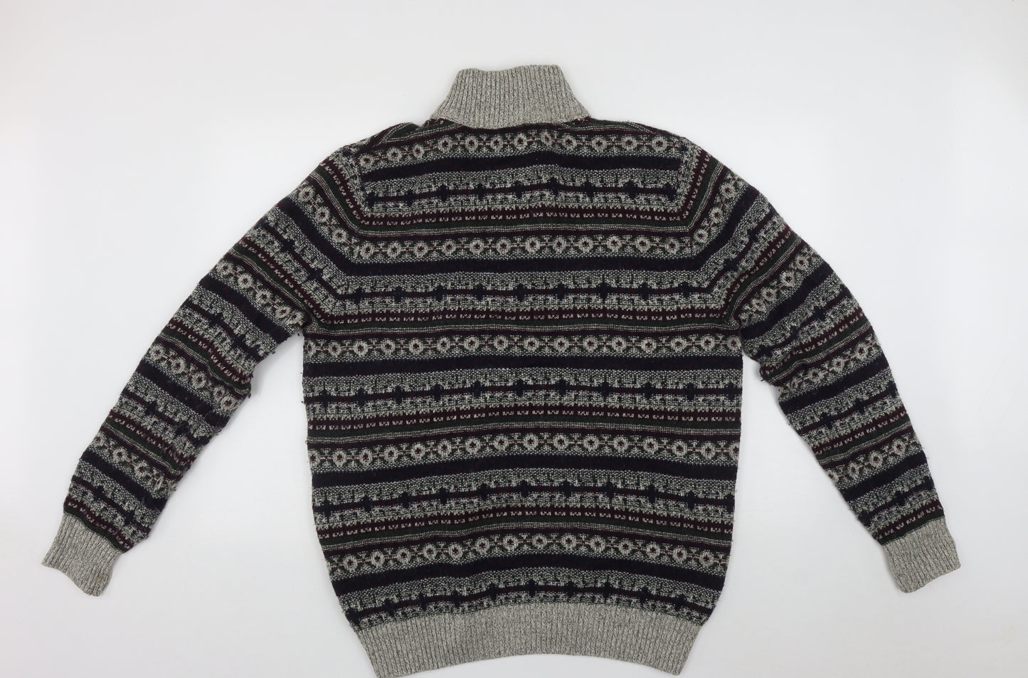 Mantary Mens Multicoloured High Neck Geometric Acrylic Pullover Jumper Size L