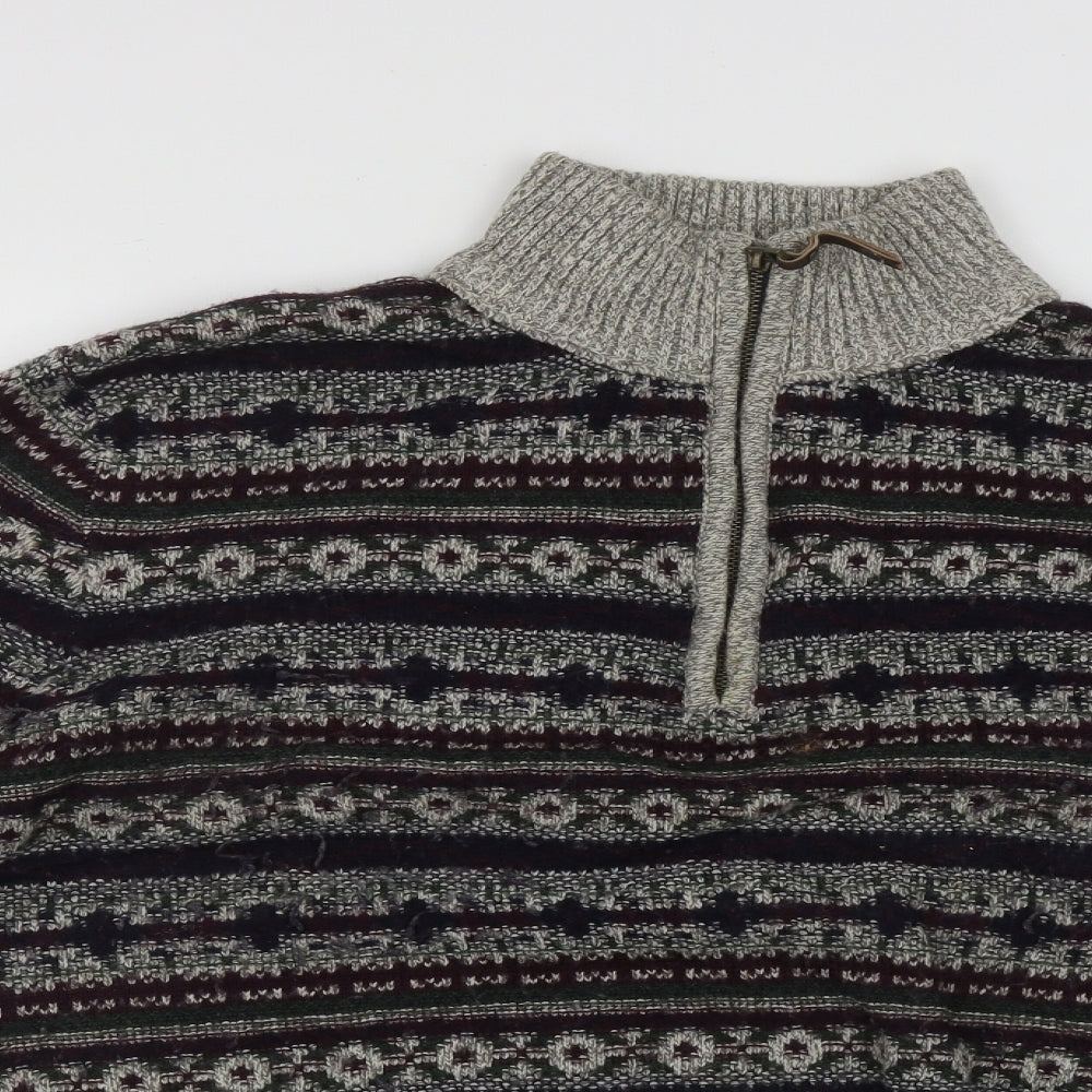 Mantary Mens Multicoloured High Neck Geometric Acrylic Pullover Jumper Size L
