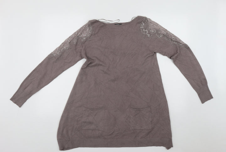 Roman Womens Beige Round Neck Viscose Pullover Jumper Size 12