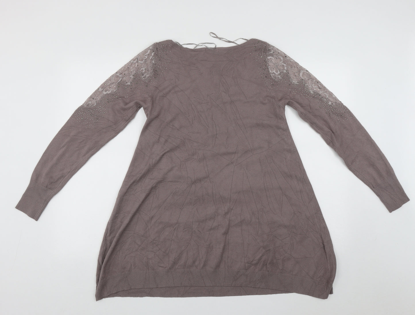 Roman Womens Beige Round Neck  Viscose Pullover Jumper Size 12