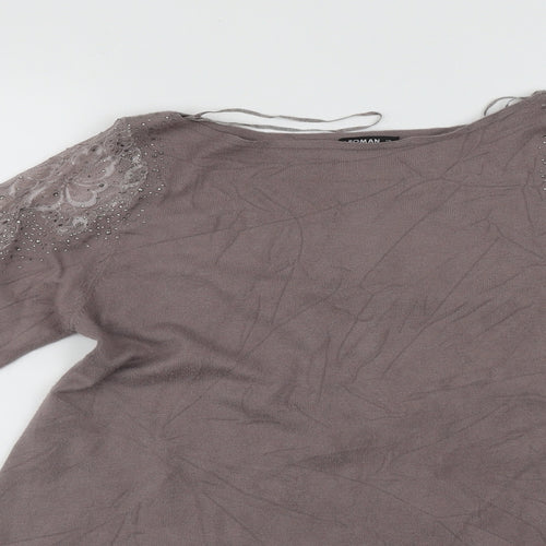 Roman Womens Beige Round Neck  Viscose Pullover Jumper Size 12